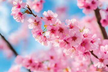 Fototapeta premium Lovely sakura blossoms in spring against a blue sky