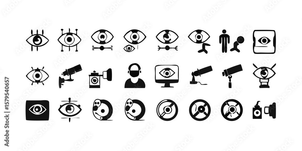 Poster comprehensive set of 27 surveillance and monitoring glyph icons for security systems on transparent 