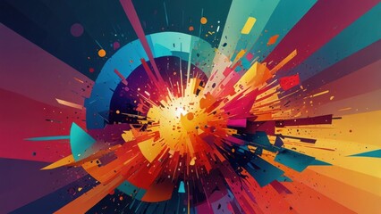 Dynamic Gradient Explosion Design With Overlapping Layers and Floating Elements Background