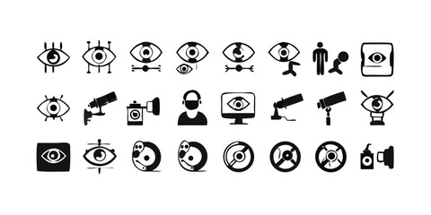 Comprehensive Set of 27 Surveillance and Monitoring Glyph Icons for Security Systems on Transparent Background mega set surveillance monitoring glyph icons perfect security systems related