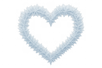 Realistic frozen heart frame made of ice crystals on transparent background, perfect for winter greeting cards and romantic projects