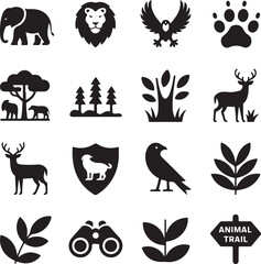 Obraz premium Wildlife Safari Adventure Icon Set of Majestic Animals and Nature Scenes