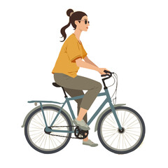 Obraz premium Woman riding a bicycle, feeling stylish, illustration with copy space