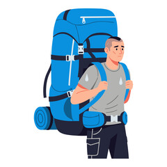 Tired Hiker Man with Large Blue Backpack Illustration