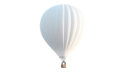 Isolated Upward View of White Hot Air Balloon with Wicker Basket, White Background