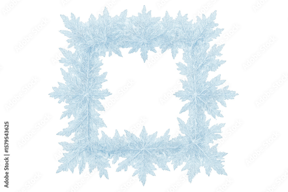 Poster frosty ice crystal pattern creating delicate geometric frame against translucent surface, highlighti