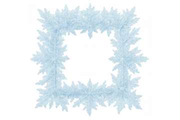 Frosty ice crystal pattern creating delicate geometric frame against translucent surface, highlighting winter design aesthetic