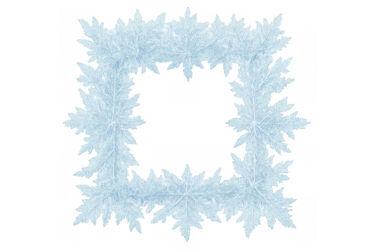 Frosty ice crystal pattern creating delicate geometric frame against translucent surface, highlighting winter design aesthetic - Powered by Adobe