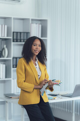 Elegant Professional: A sophisticated individual, exuding confidence and poise, stands amidst a...