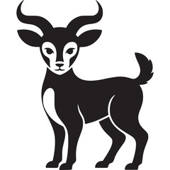 Fototapeta premium A stylized black and white illustration of a deer with curved horns on a light gray background on transparent background