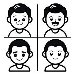 Facial Expression Icon Set – Four Unique Emoji Faces Representing Emotions Like Happy, Sad, Surprised, and Angry in Clean Vector Style for UI, Messaging, and Social Media Graphics