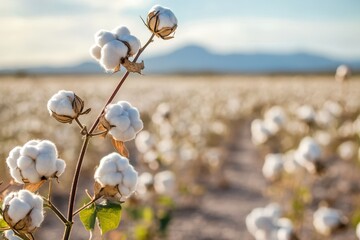 Several cotton bolls on branches in an Arizona field