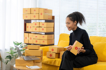 Business owner Start up of enterprise small using laptop at workplace  small business entrepreneur...