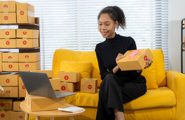 Business owner Start up of enterprise small using laptop at workplace  small business entrepreneur...
