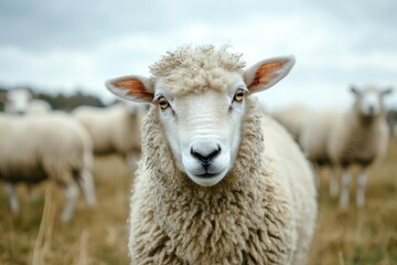 Fototapeta premium Sheep coexisting in a livestock zone with renewable energy and solar panels