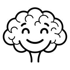 Smiling Brain Icon – Simple Line Art of a Brain Outline with a Smiley Face Emoji Embedded, Representing Mental Wellness, Happiness, Mindfulness, and Positive Thinking
