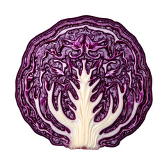 Obraz premium Vibrant red cabbage slices displaying detailed purple and white layers perfect for food and health related concepts
