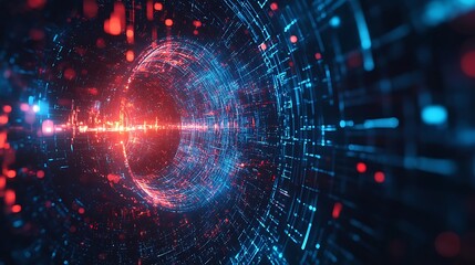 Scifi Portal with Glowing Lines and RedBlue Lights in Tunnel Abstract