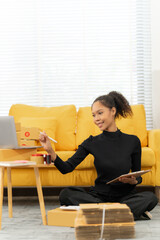 Business owner Start up of enterprise small using laptop at workplace  small business entrepreneur...
