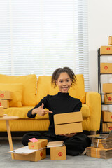 Business owner Start up of enterprise small using laptop at workplace  small business entrepreneur...