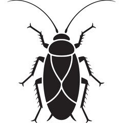 A black silhouette of a cockroach with long antennae and six legs on a white background vector art on transparent background