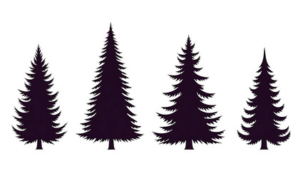 Fototapeta premium Dark Purple Silhouette Pine Trees; Serene Forest Illustration; Nature Graphic Design Element