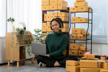 Business owner Start up of enterprise small using laptop at workplace  small business entrepreneur...