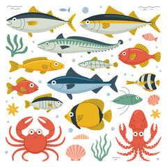 Naklejka premium Colorful Collection of Cartoon Sea Creatures