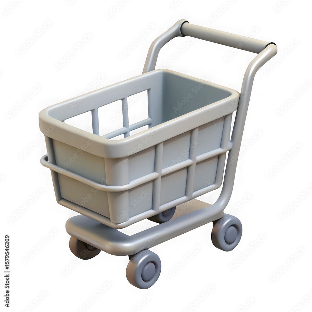 Aufkleber a simple gray 3d rendered shopping cart with four wheels isolated on transparent background