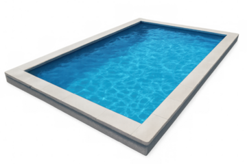 Sparkling blue swimming pool with crystal-clear water, minimal background, highlighting pristine surface and refreshing appearance