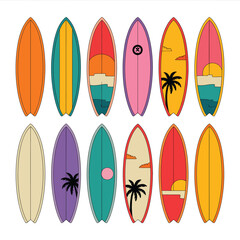 Collection of Colorful Vintage Surfboard Designs