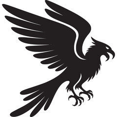 A stylized black silhouette of an eagle with wings spread against a light gray background image design on transparent background