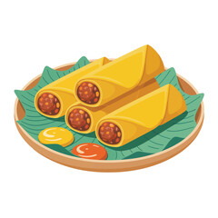 Delicious Filled Tacos on a Plate with Sauces