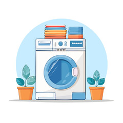 Washing Machine and Laundry Isolated on a Transparent Background 