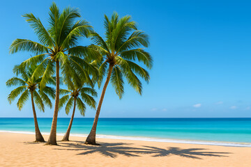 Palm Trees on Tropical Beach Island with Clear Blue Sky for Travel, Vacation, and Relaxation
