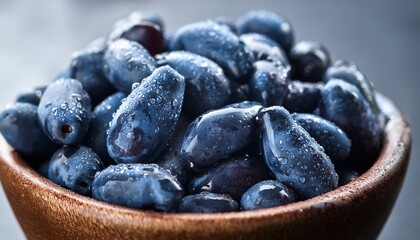 honeysuckle berries washed ready to eat macro photo