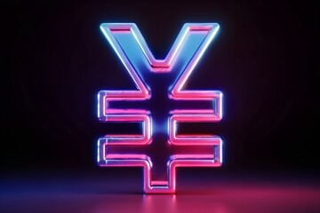 Fototapeta premium Bold Neon-Lit Yen Symbol Design with Vibrant Blue and Pink Glow for Financial Markets and Currency Significance