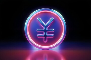 Obraz premium Discover the Vibrant Neon-Lit Yen Symbol Design with Circular Glow for Finance and Currency Themes in a Stunning Visual Display