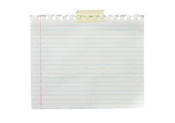 Lined notebook sheet with ripped top and bottom edges, isolated on transparent background
