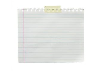 Lined notebook sheet with ripped top and bottom edges, isolated on transparent background