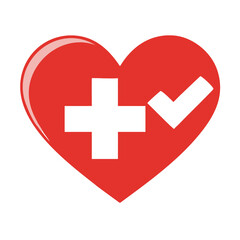 Obraz premium Swiss National Day Flag of Switzerland in the shape of Button, Heart, Like, Check mark, flat style, symbol of love for his country, patriotism, icon for Independence Day, vector illustration 