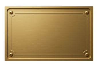 A rectangular gold metal plate isolated on transparent background