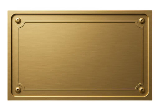 A rectangular gold metal plate isolated on transparent background