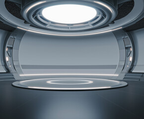 Futuristic Corridor – Glowing Lines, Virtual Reality Interior, Digital Abstract Technology Concept 