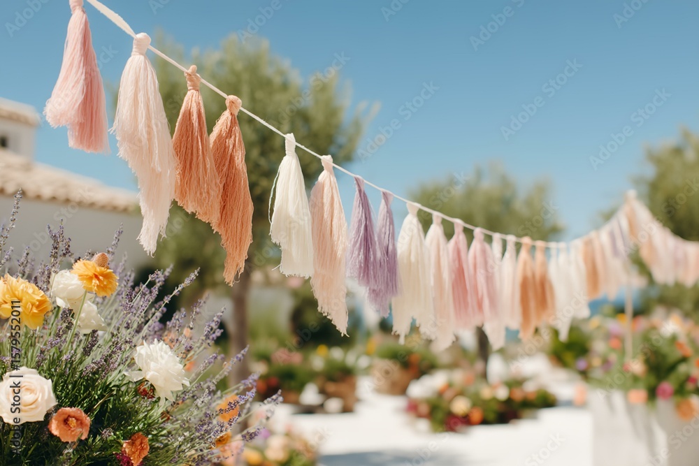 Poster long string of tassels hangs from a tree