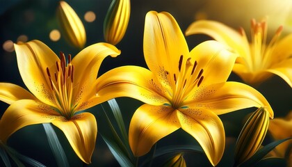 Fototapeta premium yellow lilies in close up