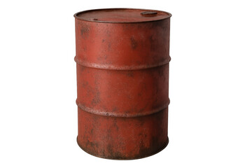 Naklejka premium Red rusty metal oil barrel isolated on transparent background, ideal for industrial and environmental concepts