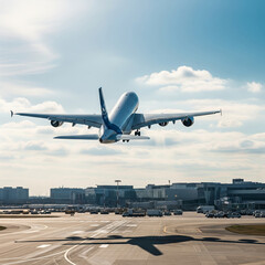 airplane in the airport. passenger plane fly up over take-off runway from airport. airplane flying in sky.