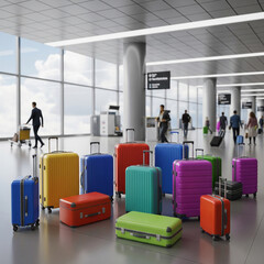 waiting room in airport. waiting for departure. bags in airport. Suitcases in airport. Travel concept. bags in floor.