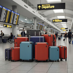 bags in airport. Suitcases in airport. Travel concept. bags in floor.